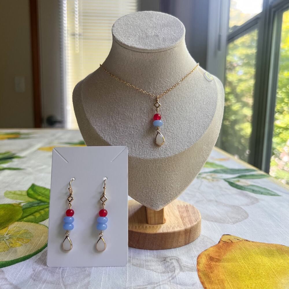 Jewelry Set Red White Blue Jade Colorful Clover Charm Casual Boho Teardrop Set